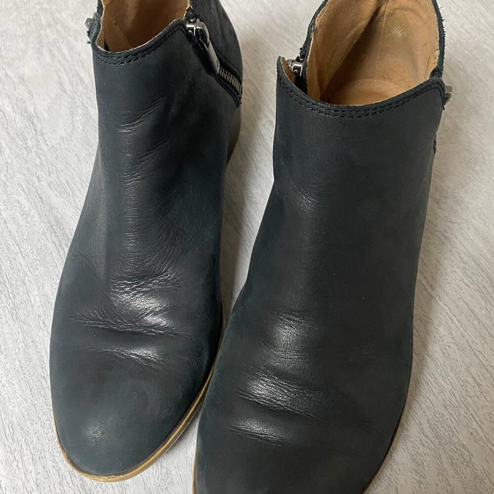 Lucky Brand Burklee Black Leather Ankle Booties Double Zip Women's Boots 7.5